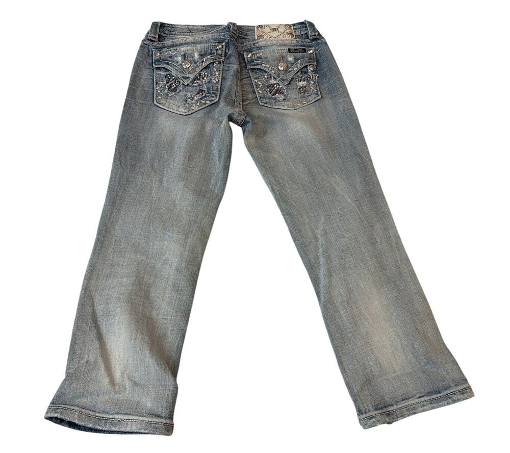 Miss Me Signature Embellished Rhinestone Mid Rise Crop Jeans 27 Y2K